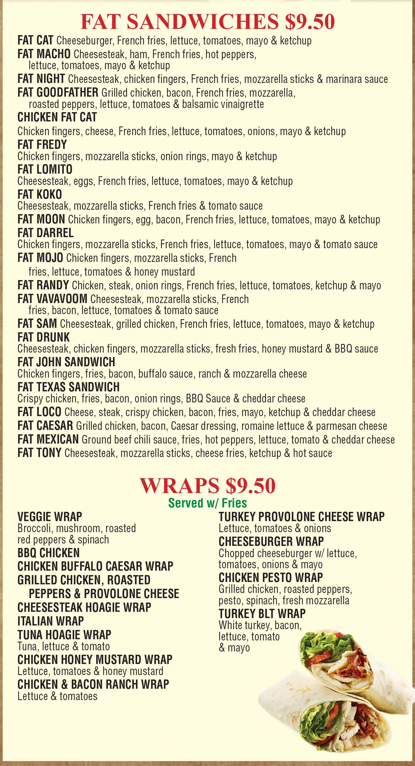 FAT SANDWICHES & WRAPS